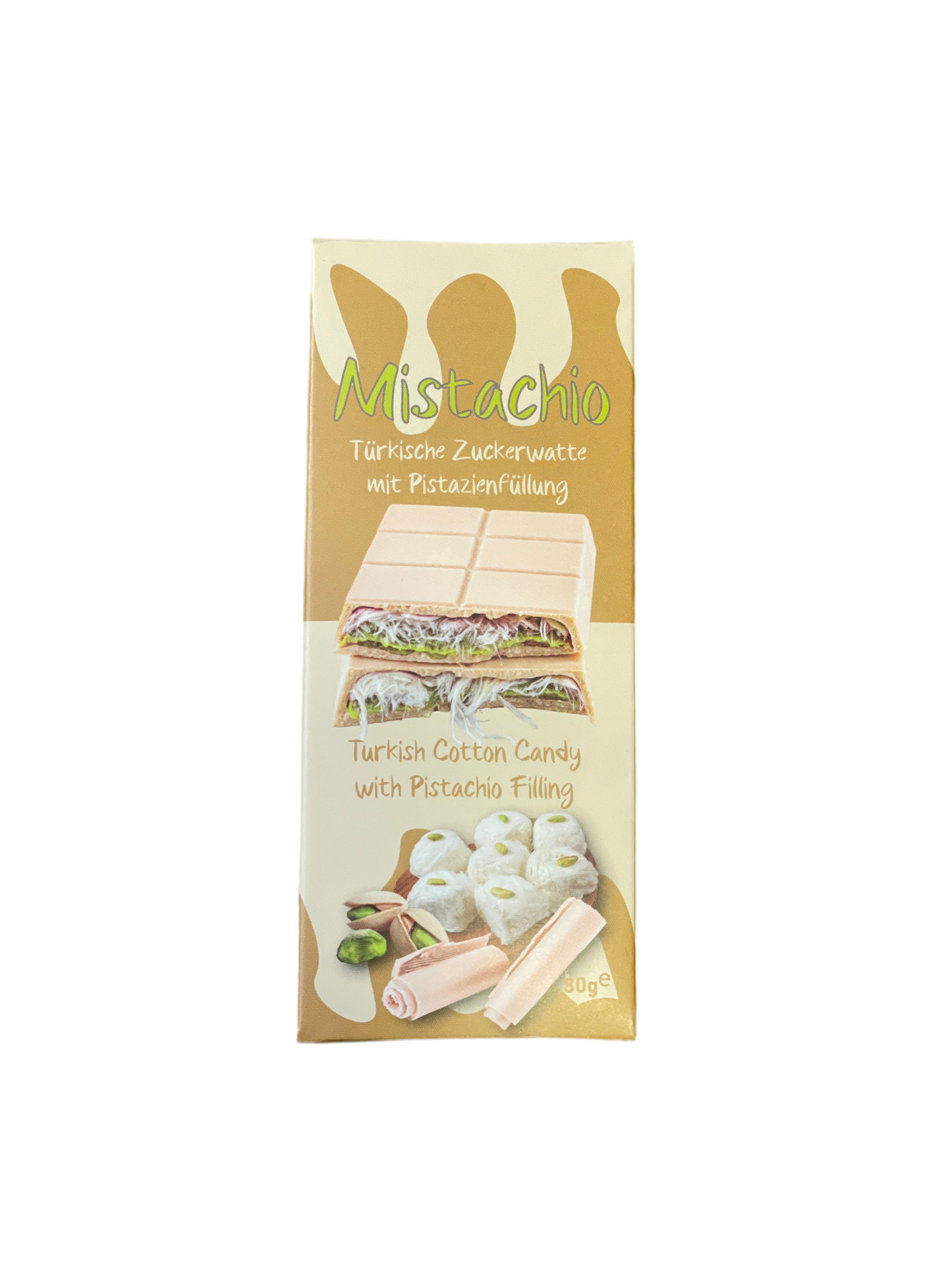 Mistachio Turquie Chocolat blanc « Dubai » barbe à papa fourrée à la pistache