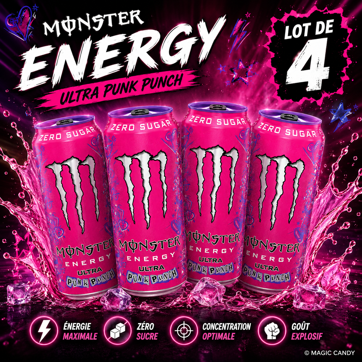 Monster Energy Ultra Punk Punch Lot de 4