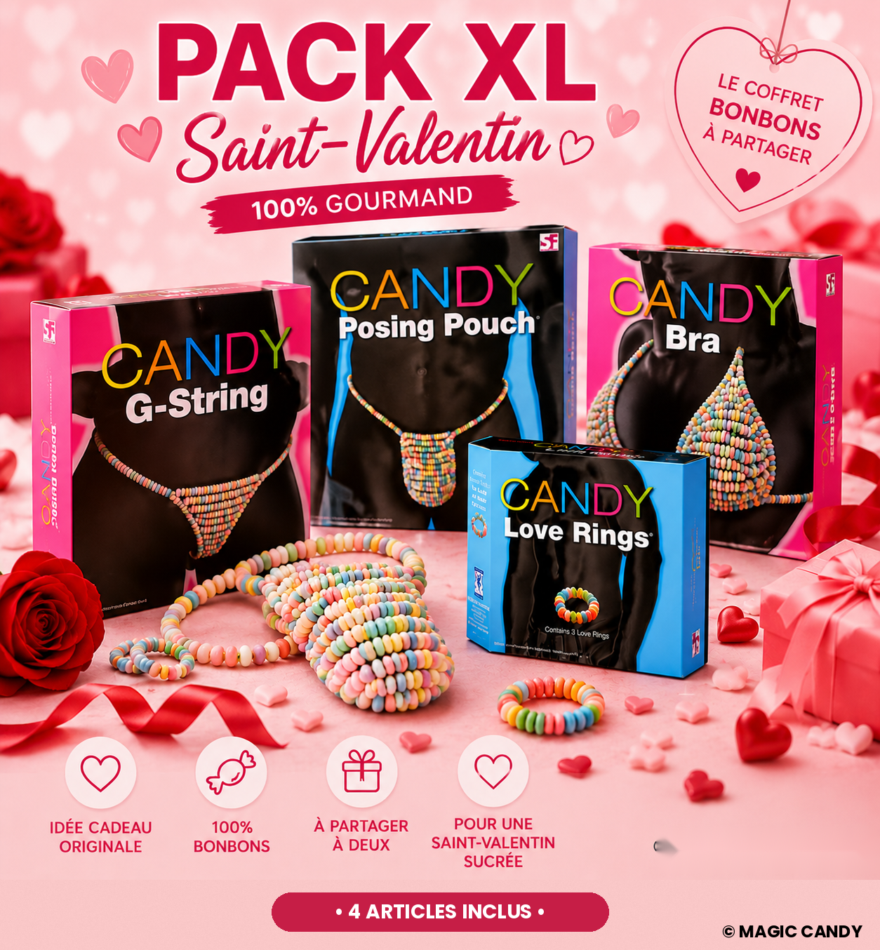 Pack XL Saint-Valentin Coquin - 4 Articles Bonbons à Partager à Deux
