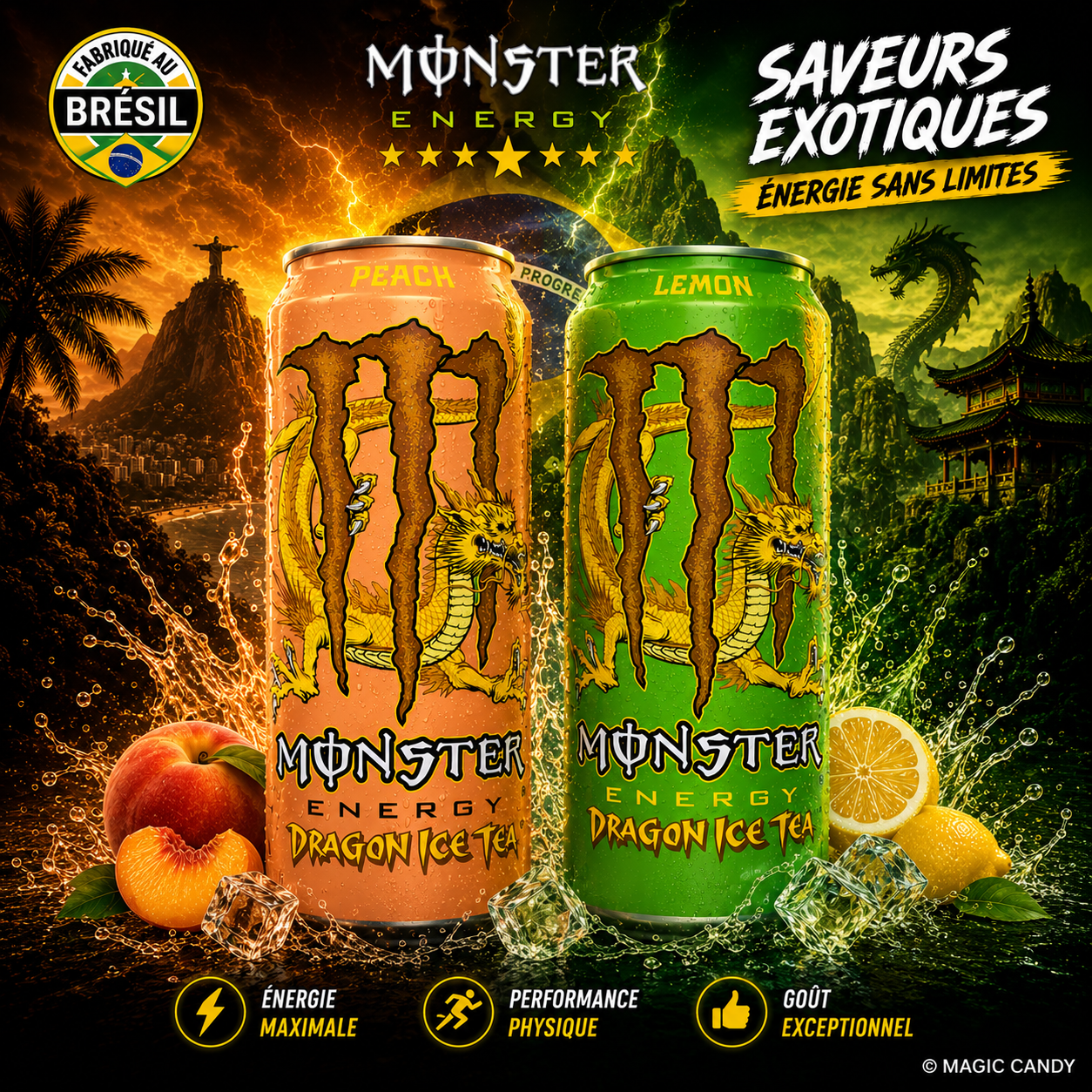 Pack Duo Monster Dragon Ice Tea Brésil Pêche + Citron
