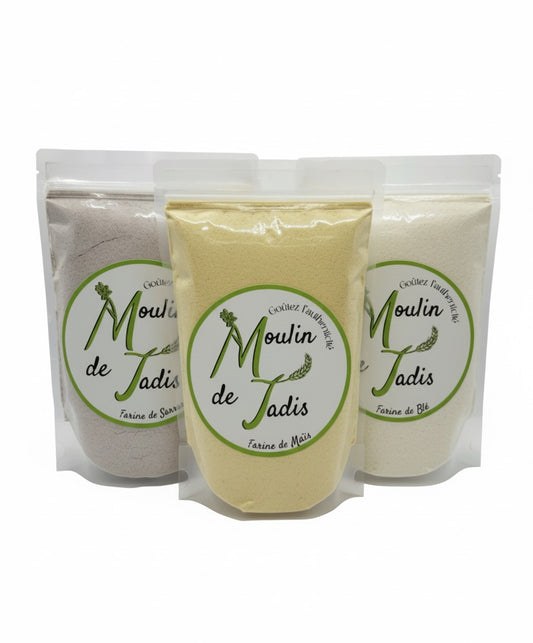 Pack Découverte – Farines Artisanales : (Blé/Maïs/sarassin) 3x500g
